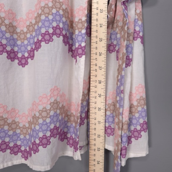 MIGUELINA Ali Wrap Mini Dress Size SMALL Embroidered White Multi Chevron Striped - Picture 6 of 10